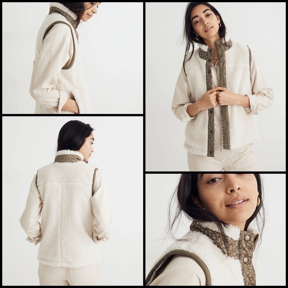 Madewell Resourced Faux-Shearling Vest Antique Cream in Colorblock Academia XS